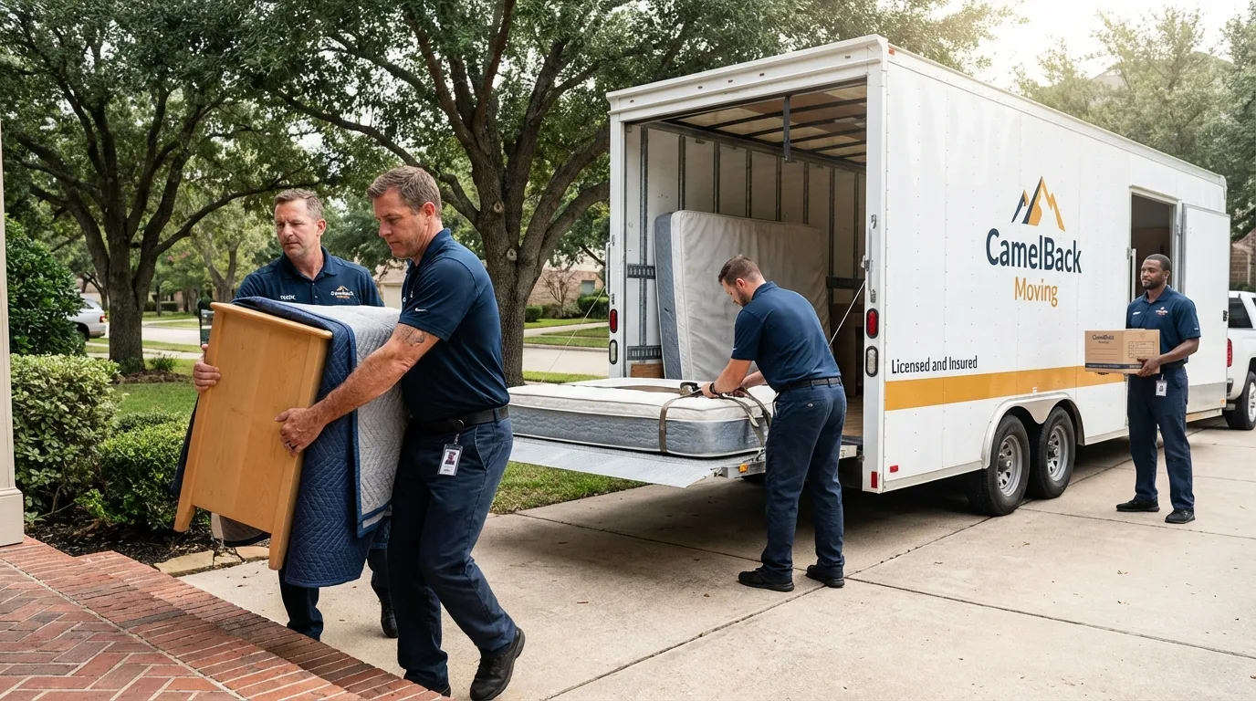Crew loading residential truck for cross-state move from Winnsboro, TX